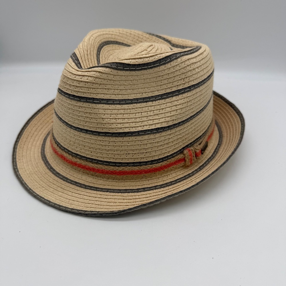 ONeill Mens Straw Fedora Hat Tan Striped Trilby Sun Beach Summer 23493002